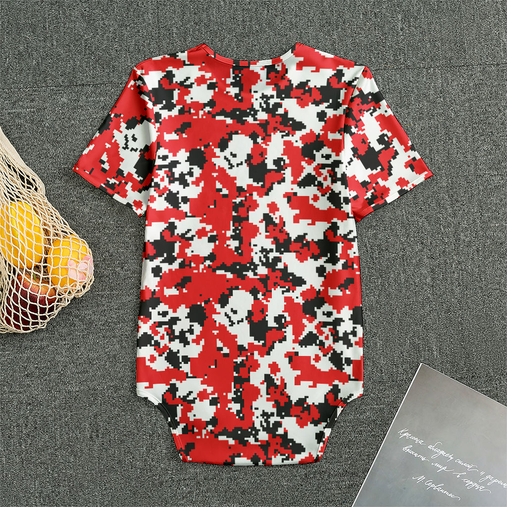 Red White And Black Digital Camo Print Men's Bodysuit
