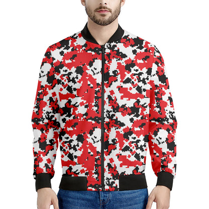 Red White And Black Digital Camo Print Men's Bomber Jacket