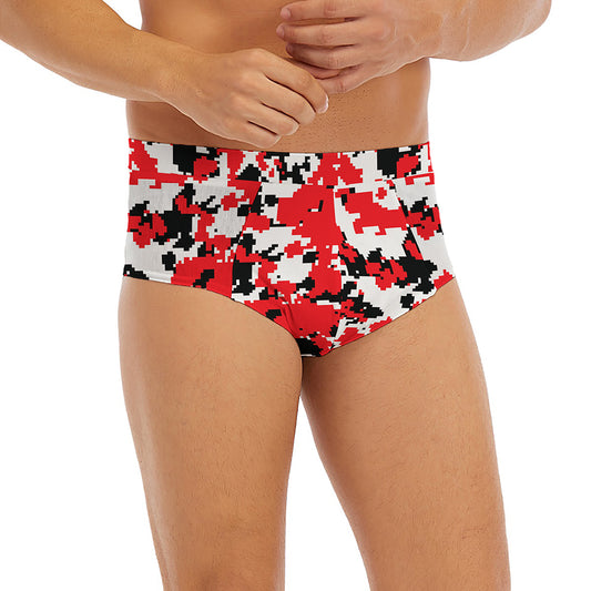 Red White And Black Digital Camo Print Men's Briefs