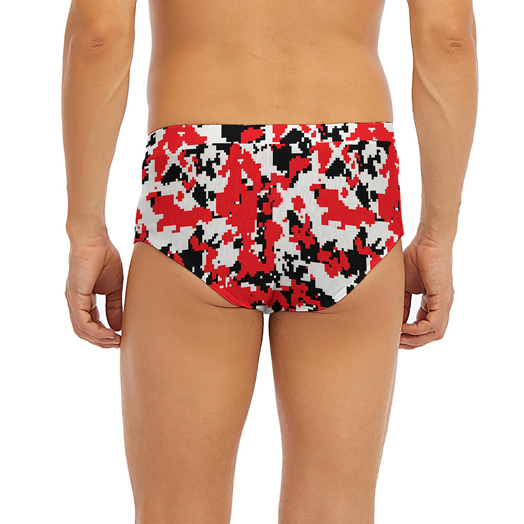 Red White And Black Digital Camo Print Men's Briefs