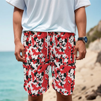 Red White And Black Digital Camo Print Men's Cargo Shorts