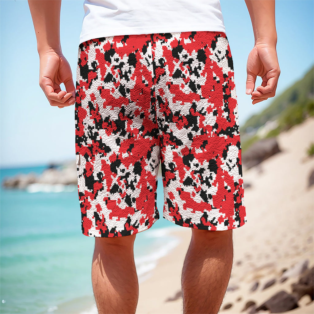 Red White And Black Digital Camo Print Men's Cargo Shorts