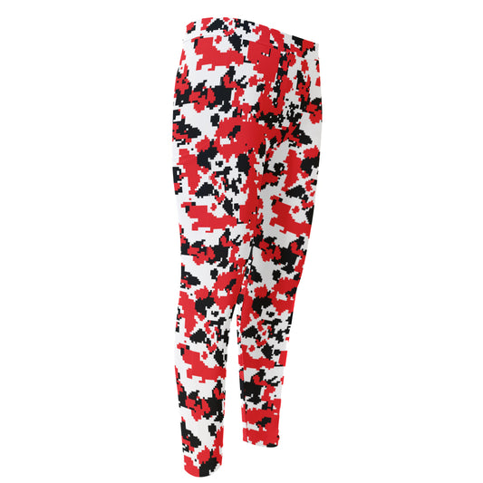 Red White And Black Digital Camo Print Men's Compression Pants
