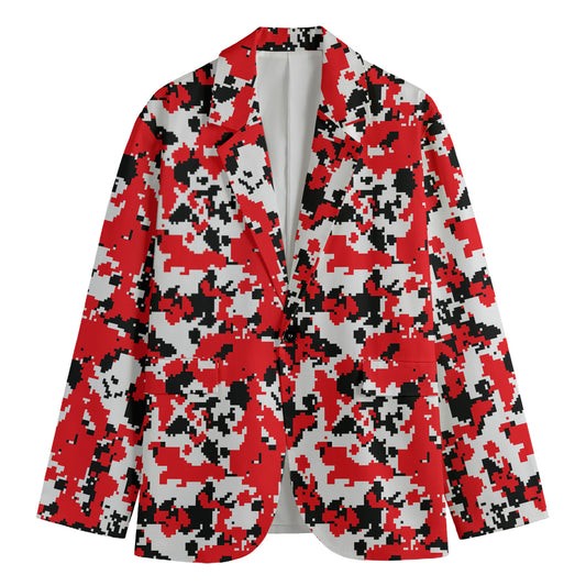 Red White And Black Digital Camo Print Men's Cotton Blazer