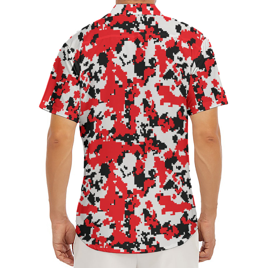 Red White And Black Digital Camo Print Men's Deep V-Neck Shirt