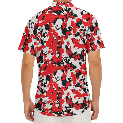 Red White And Black Digital Camo Print Men's Deep V-Neck Shirt