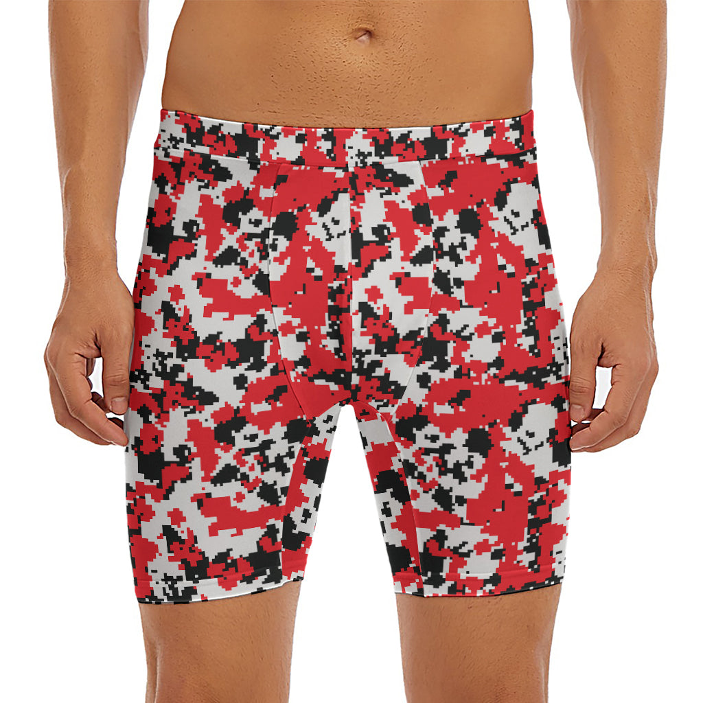 Red White And Black Digital Camo Print Men's Long Boxer Briefs