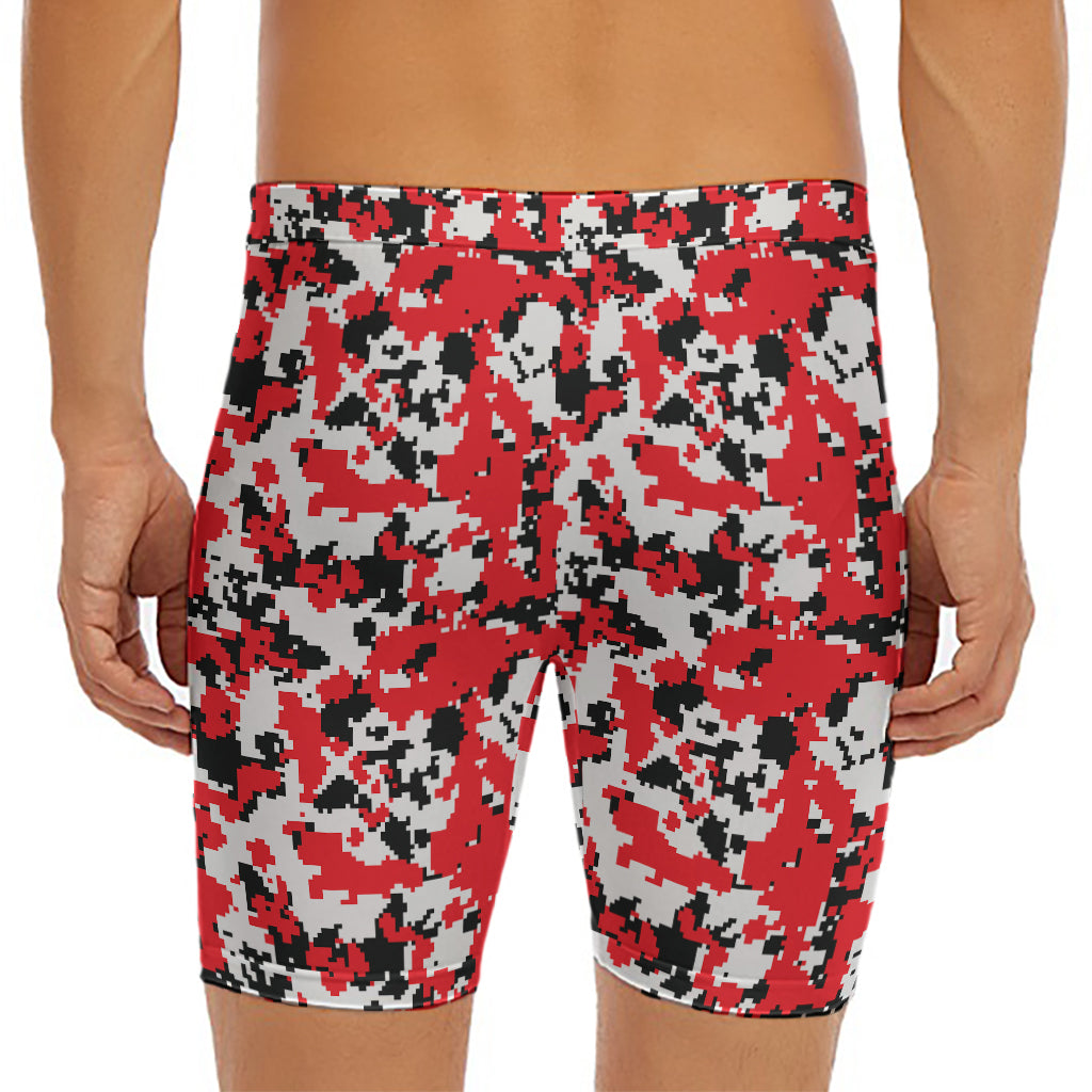 Red White And Black Digital Camo Print Men's Long Boxer Briefs