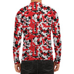 Red White And Black Digital Camo Print Men's Long Sleeve Rash Guard