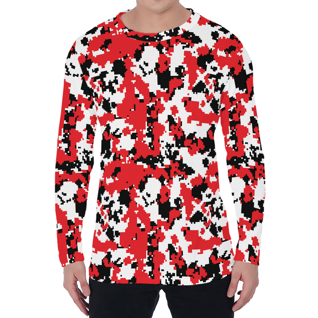 Red White And Black Digital Camo Print Men's Long Sleeve T-Shirt