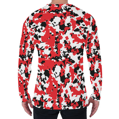Red White And Black Digital Camo Print Men's Long Sleeve T-Shirt