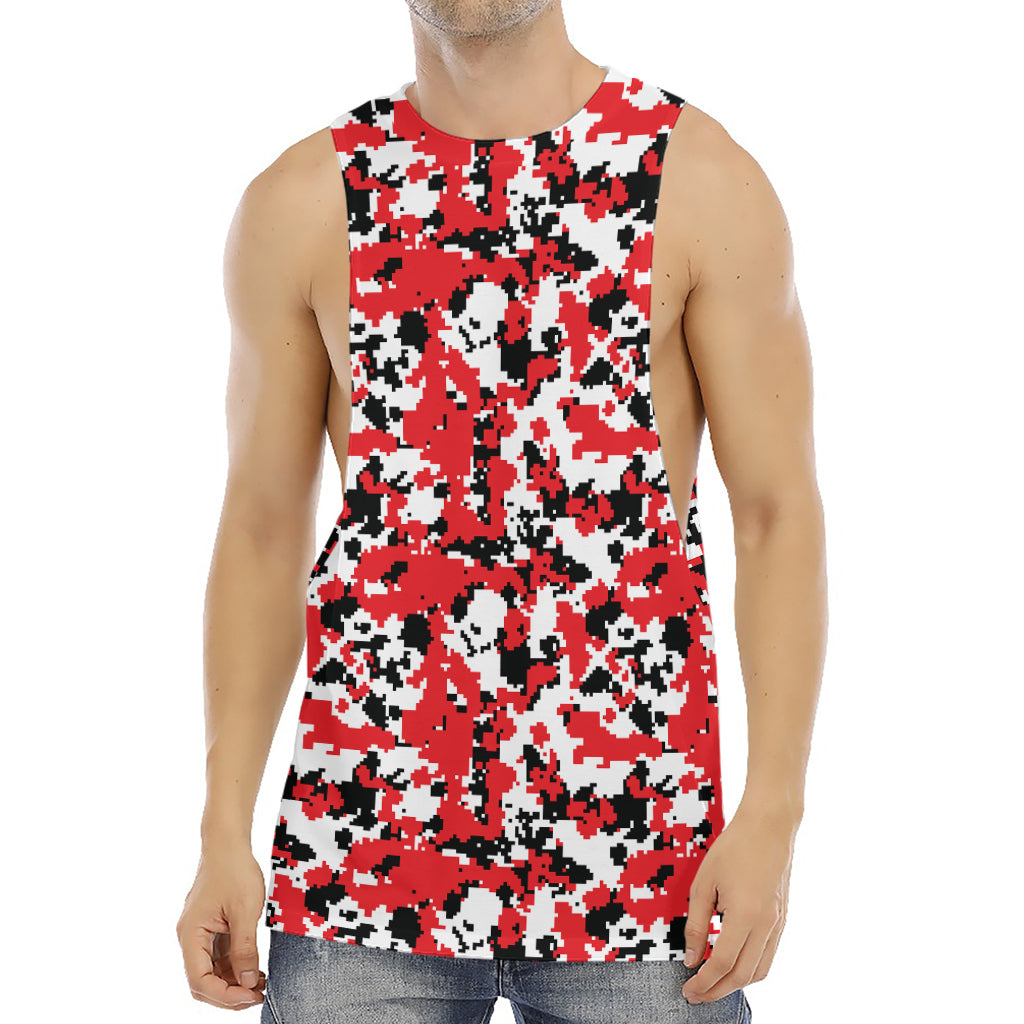 Red White And Black Digital Camo Print Men's Muscle Tank Top