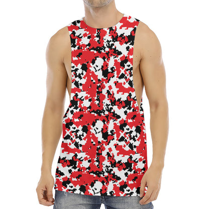 Red White And Black Digital Camo Print Men's Muscle Tank Top