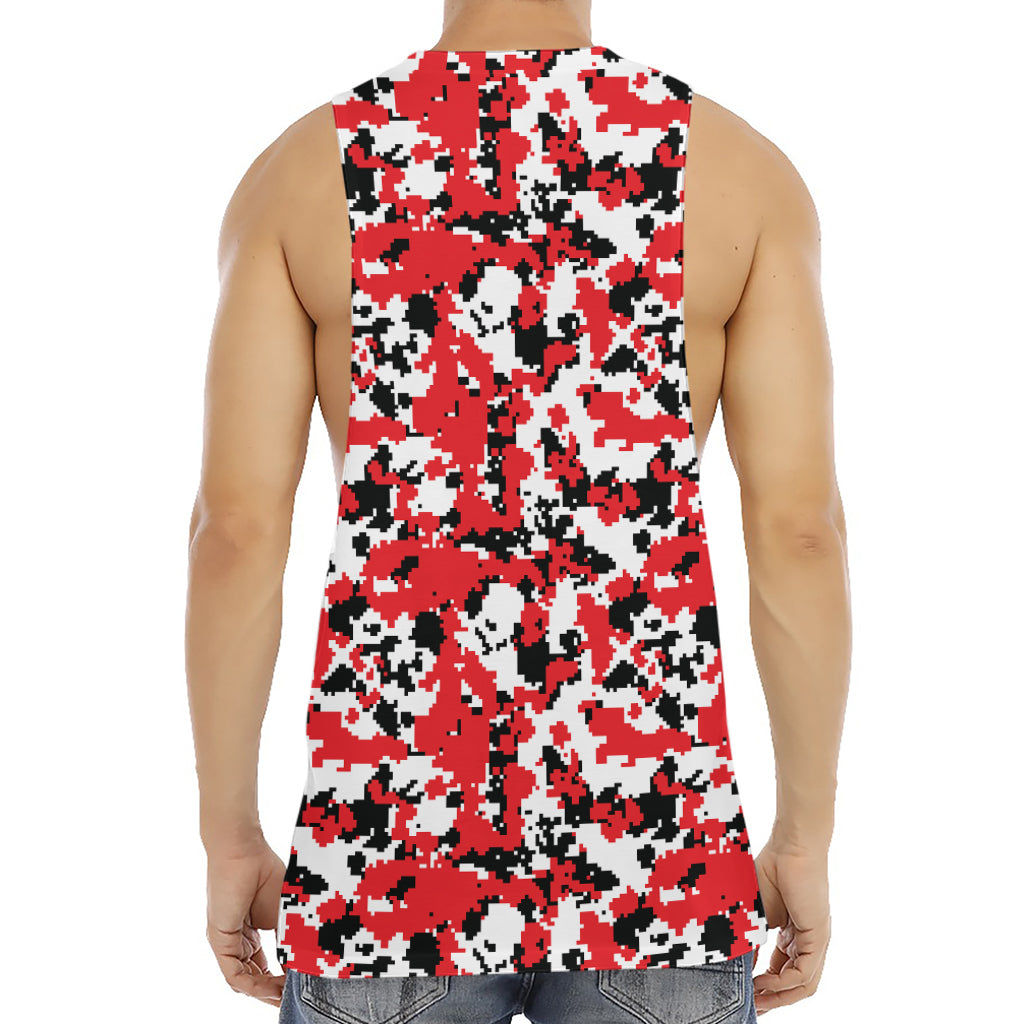 Red White And Black Digital Camo Print Men's Muscle Tank Top