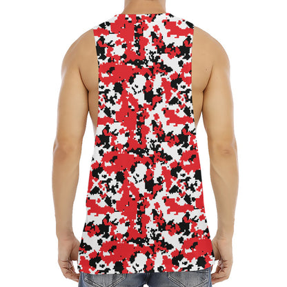 Red White And Black Digital Camo Print Men's Muscle Tank Top