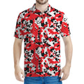 Red White And Black Digital Camo Print Men's Polo Shirt