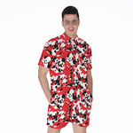 Red White And Black Digital Camo Print Men's Rompers