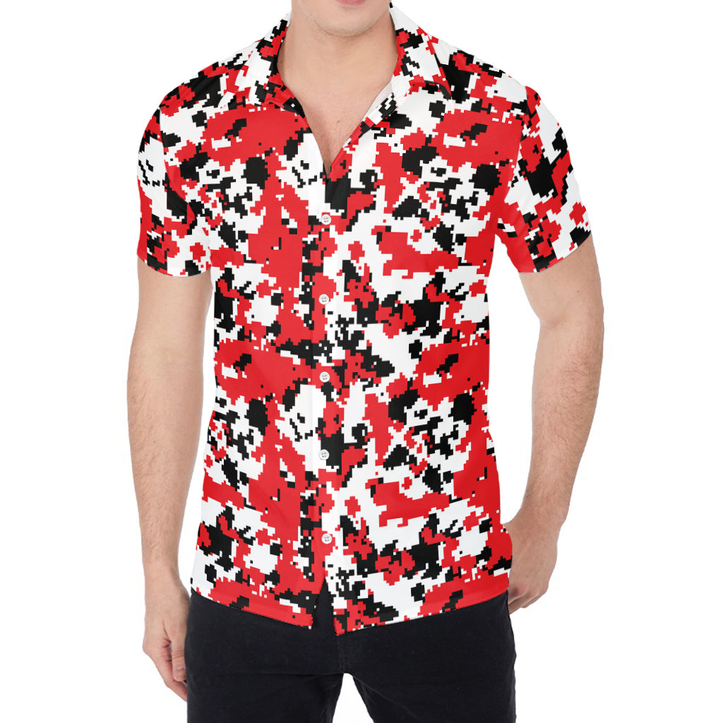 Red White And Black Digital Camo Print Men's Shirt