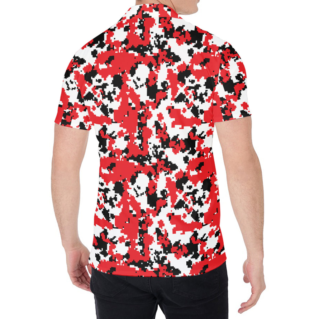 Red White And Black Digital Camo Print Men's Shirt