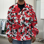 Red White And Black Digital Camo Print Men's Shirt Jacket
