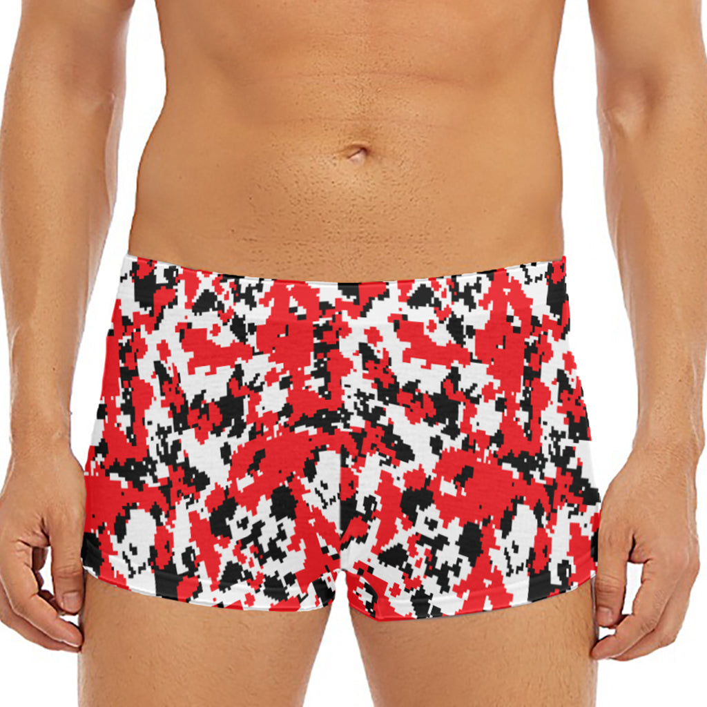 Red White And Black Digital Camo Print Men's Short Boxer Briefs