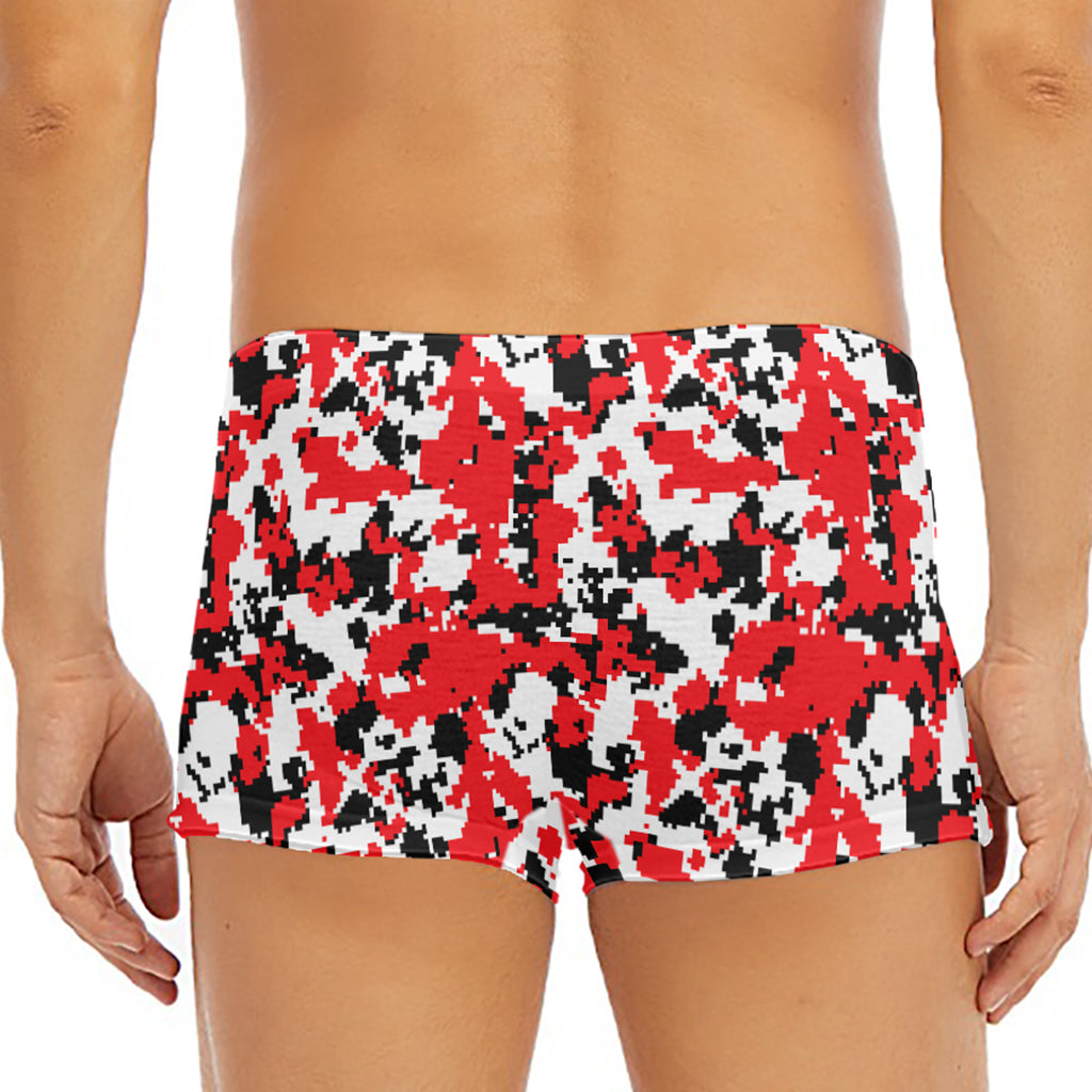 Red White And Black Digital Camo Print Men's Short Boxer Briefs