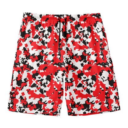 Red White And Black Digital Camo Print Men's Swim Trunks