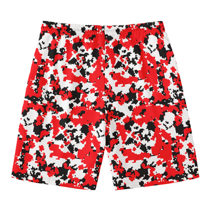 Red White And Black Digital Camo Print Men's Swim Trunks