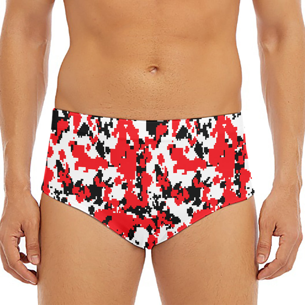 Red White And Black Digital Camo Print Men's Triangle Swim Briefs