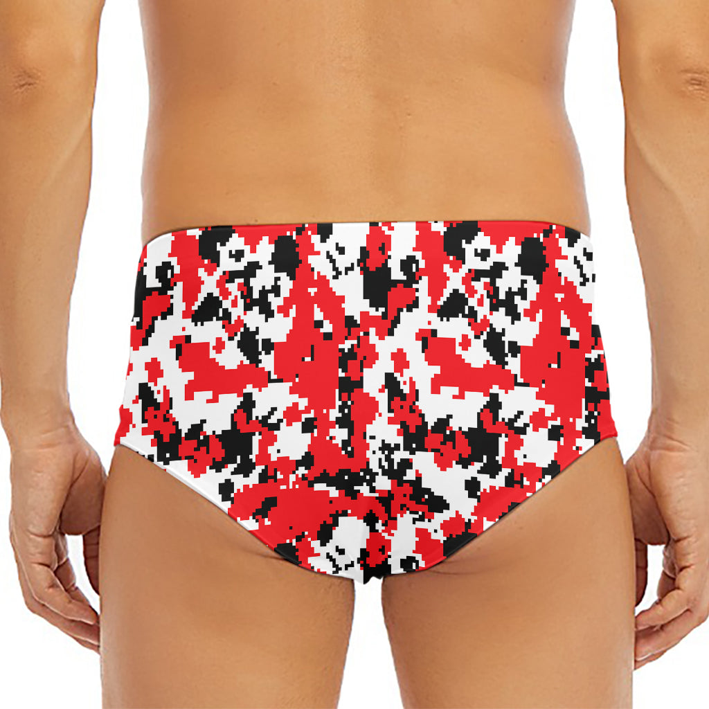Red White And Black Digital Camo Print Men's Triangle Swim Briefs