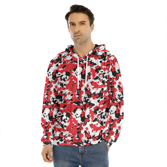 Red White And Black Digital Camo Print Men's Velvet Pullover Hoodie