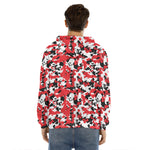 Red White And Black Digital Camo Print Men's Velvet Pullover Hoodie