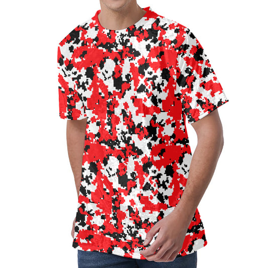 Red White And Black Digital Camo Print Men's Velvet T-Shirt
