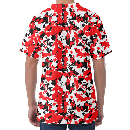 Red White And Black Digital Camo Print Men's Velvet T-Shirt
