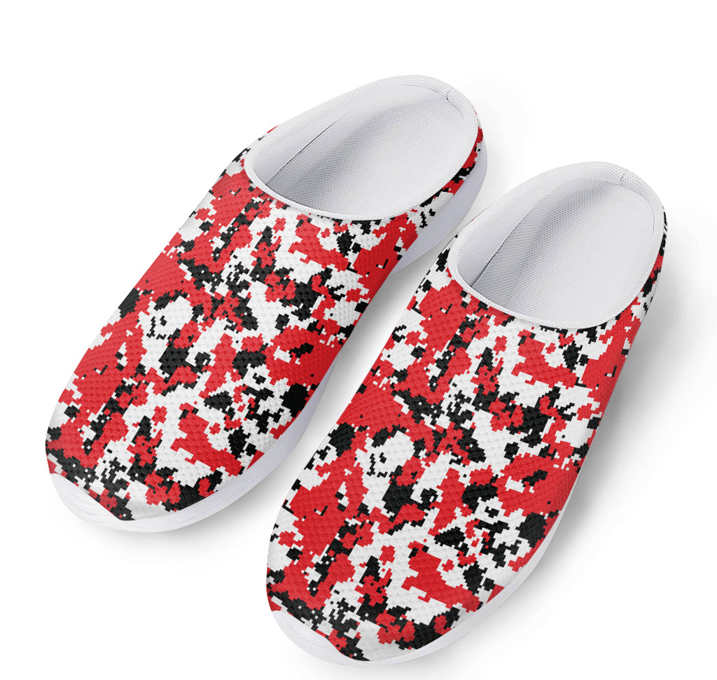 Red White And Black Digital Camo Print Mesh Casual Shoes