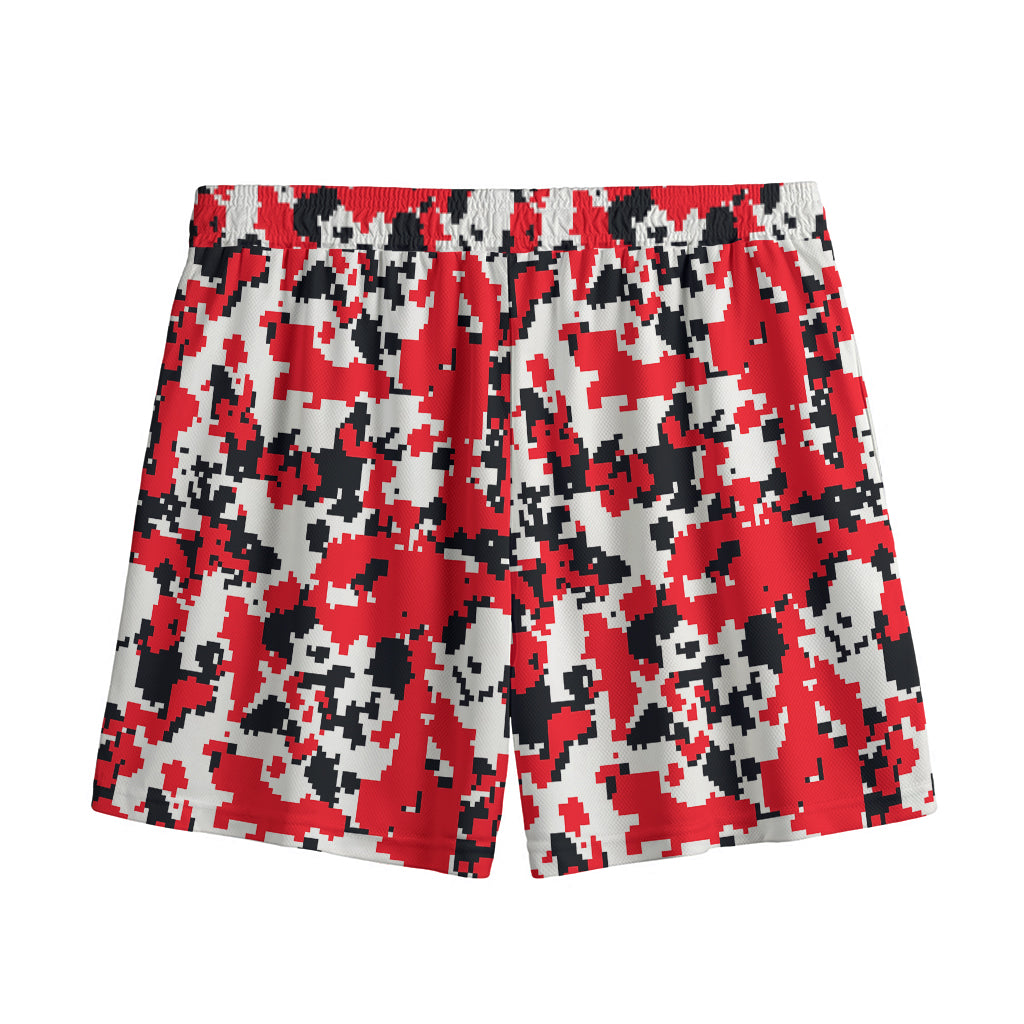 Red White And Black Digital Camo Print Mesh Shorts