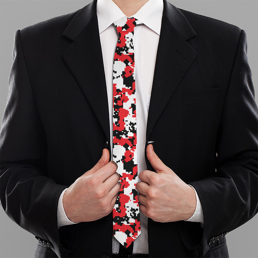 Red White And Black Digital Camo Print Necktie