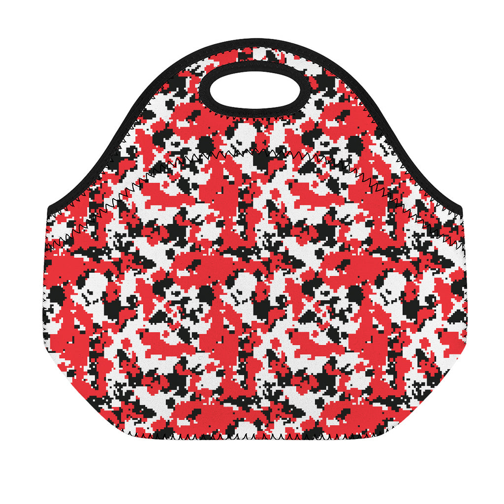 Red White And Black Digital Camo Print Neoprene Lunch Bag