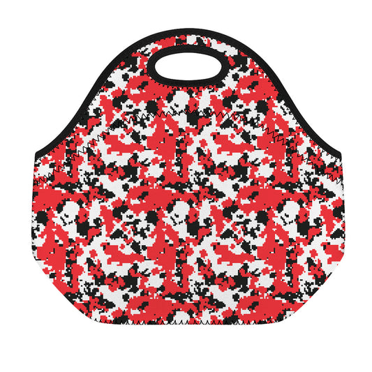 Red White And Black Digital Camo Print Neoprene Lunch Bag