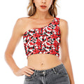 Red White And Black Digital Camo Print One Shoulder Crop Top
