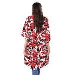 Red White And Black Digital Camo Print Open Front Beach Cover Up