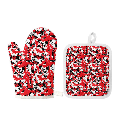 Red White And Black Digital Camo Print Oven Mitt And Pot Holder Set