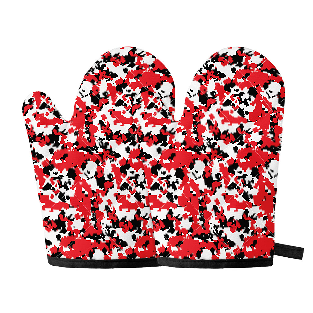 Red White And Black Digital Camo Print Oven Mitts