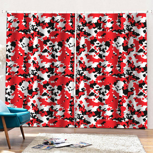 Red White And Black Digital Camo Print Pencil Pleat Curtains