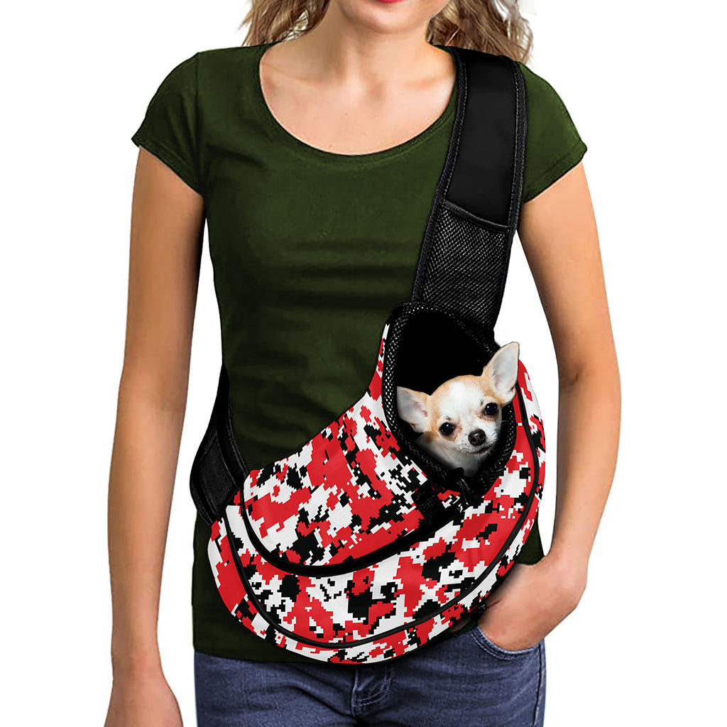 Red White And Black Digital Camo Print Pet Sling Carrier