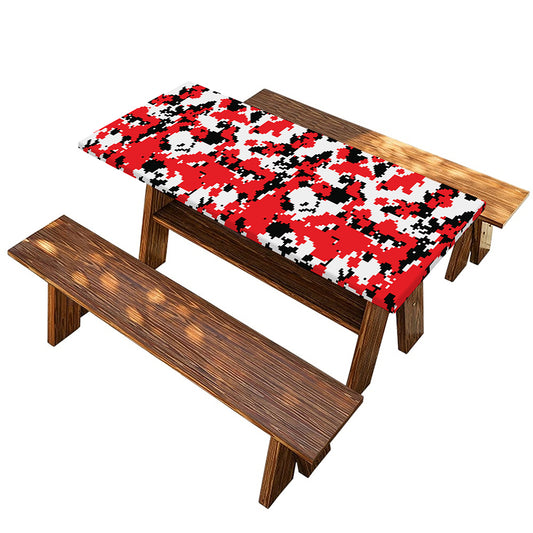 Red White And Black Digital Camo Print Picnic Table Cover