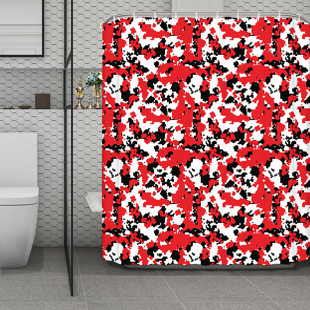 Red White And Black Digital Camo Print Polyester Shower Curtain