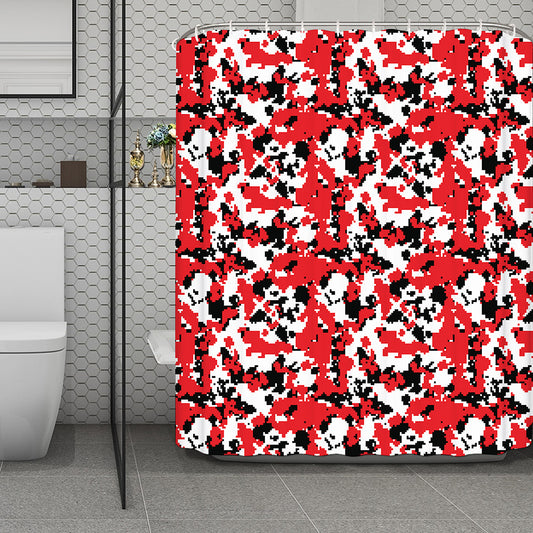 Red White And Black Digital Camo Print Polyester Shower Curtain