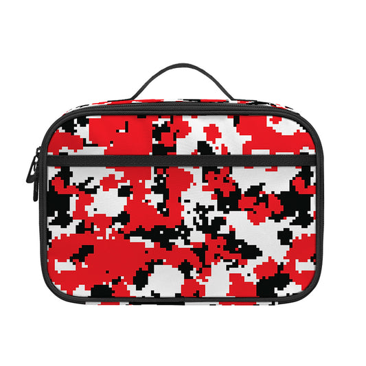 Red White And Black Digital Camo Print Portable Lunch Bag