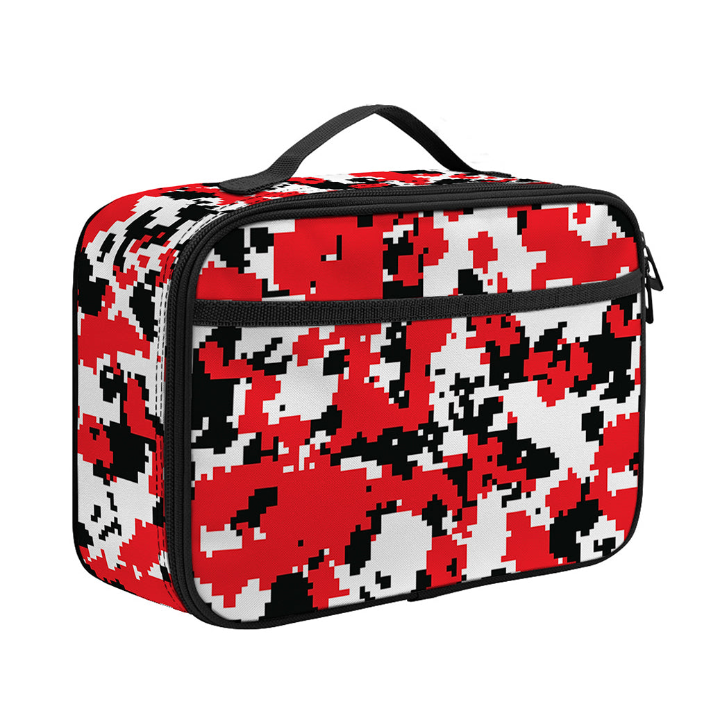 Red White And Black Digital Camo Print Portable Lunch Bag